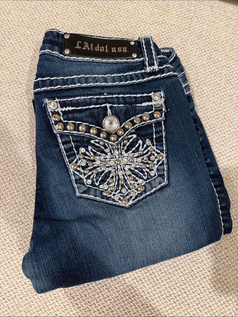 LA Idol Embellished Dark Wash Women's Jeans - Dark Blue
